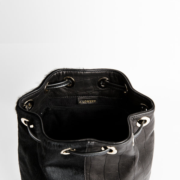 calf hair and black leather carryall